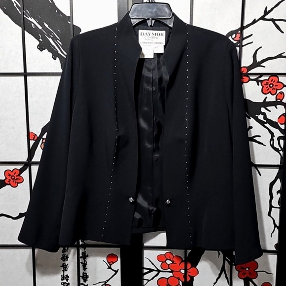 Daymor Couture C. Mercedes Ferreira Black Embellished Blazer Jacket Size 14 - Picture 2 of 8